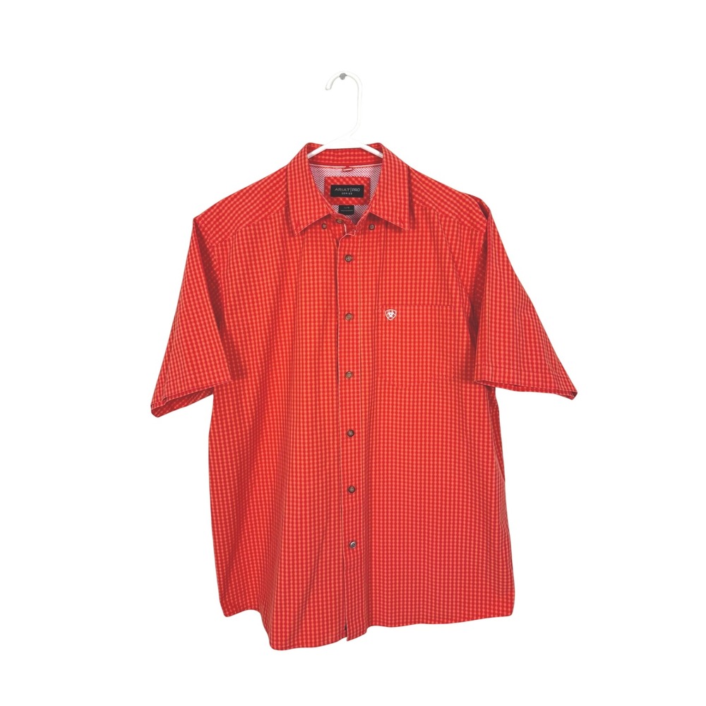 Ariat Shirt Large Orange Red Gingham Ariat Pro Series Short Sleeve Button Down